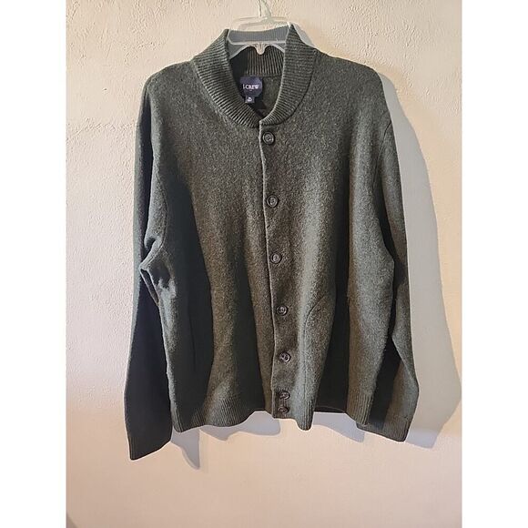 J Crew Lambswool Cardigan Knit Sweater Green Mens XLarge Fisherman Preppy - Picture 1 of 5